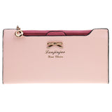 Maxbell Womens Bowknot Long Zip Clutch PU Leather Wallet Purse Coin Card Light Pink