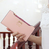 Maxbell Womens Bowknot Long Zip Clutch PU Leather Wallet Purse Coin Card Light Pink