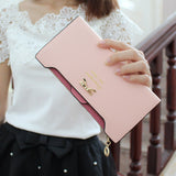 Maxbell Womens Bowknot Long Zip Clutch PU Leather Wallet Purse Coin Card Light Pink