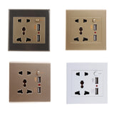 Maxbell Brushed 2.1A 2 USB Ports Wall Socket Charger Power Panel 5 Outlet w/ Switch