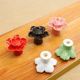 Maxbell Ceramic Lotus Door Knob Cabinet Drawer Wardrobe Cupboard Pull Handle Red