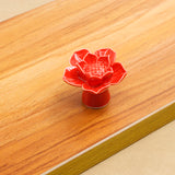 Maxbell Ceramic Lotus Door Knob Cabinet Drawer Wardrobe Cupboard Pull Handle Red