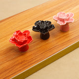 Maxbell Ceramic Lotus Door Knob Cabinet Drawer Wardrobe Cupboard Pull Handle Red