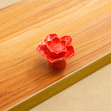 Maxbell Ceramic Lotus Door Knob Cabinet Drawer Wardrobe Cupboard Pull Handle Red