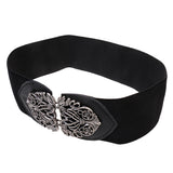 Maxbell Womens Ladies PU Leather Wide Elastic Buckle waist belt Black