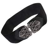 Maxbell Womens Ladies PU Leather Wide Elastic Buckle waist belt Black