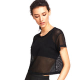 Maxbell Women Short Sleeve Yoga Gym Sports Mesh Tee Crop Top Cover Ups L Black