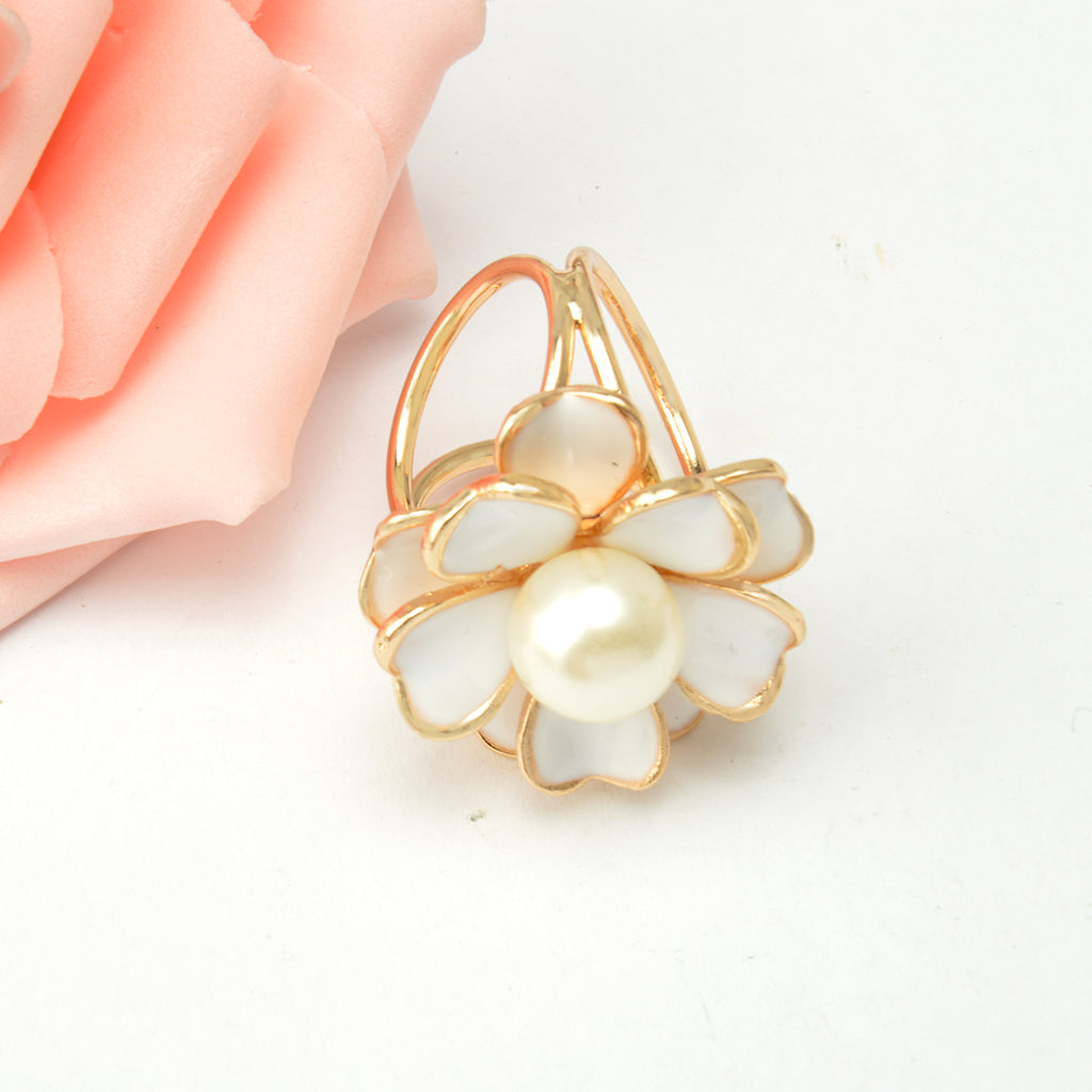 Maxbell Women Buckle Pins Rings Design Flower Pearls Scarf Clips Wedding Favor White