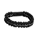 Maxbell Mens Boys PU Leather Braided Wristband Bracelet Steel Bangle Wrap Black