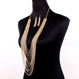 Maxbell Jewelry Set Multilayer Tassel Necklace Earrings Retro Long Chains for Women