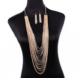 Maxbell Jewelry Set Multilayer Tassel Necklace Earrings Retro Long Chains for Women