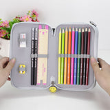 Maxbell 3 Layers Pencil Pen Case Travel Cosmetic Brush Makeup Storage Bag Light Gray