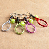 Maxbell Mini Tennis Ball Racket Pendant Keyring Key Chain Gift - Silver