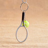 Maxbell Mini Tennis Ball Racket Pendant Keyring Key Chain Gift - Silver