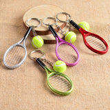 Maxbell Mini Tennis Ball Racket Pendant Keyring Key Chain Gift - Silver