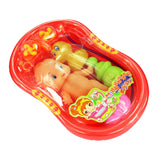 Maxbell Orange Plastic Bathtub with Baby Doll Bath Toy Set