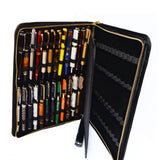 Maxbell Black PU Leather Pen Pocket Protector Storage Holder Bag Pen Case for 48Pens