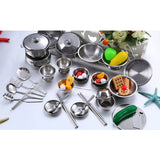 Maxbell 32 Pieces Stainless Steel Kids Pretend Play Kitchen Cooking Cookware Toy Set