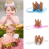 Maxbell Lovely Baby Girl Glitter 1 Crown Hair Band Flower Tulle Headband Blue