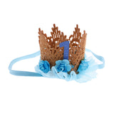 Maxbell Lovely Baby Girl Glitter 1 Crown Hair Band Flower Tulle Headband Blue