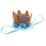 Maxbell Lovely Baby Girl Glitter 1 Crown Hair Band Flower Tulle Headband Blue