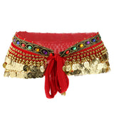 Maxbell Ladies Belly Dance Wrap Belt Gold Coins Tassel Hip Scarf Costume Red