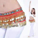 Maxbell Ladies Belly Dance Wrap Belt Gold Coins Tassel Hip Scarf Costume Red