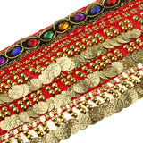 Maxbell Ladies Belly Dance Wrap Belt Gold Coins Tassel Hip Scarf Costume Red