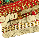 Maxbell Ladies Belly Dance Wrap Belt Gold Coins Tassel Hip Scarf Costume Red