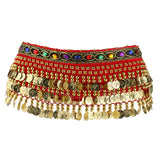 Maxbell Ladies Belly Dance Wrap Belt Gold Coins Tassel Hip Scarf Costume Red