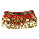Maxbell Ladies Belly Dance Wrap Belt Gold Coins Tassel Hip Scarf Costume Red