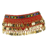 Maxbell Ladies Belly Dance Wrap Belt Gold Coins Tassel Hip Scarf Costume Red