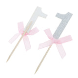 Maxbell 12 Glitter Number One Cake Cupcake Topper Pick Kid 1st Birthday Decor Silver