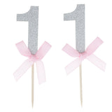 Maxbell 12 Glitter Number One Cake Cupcake Topper Pick Kid 1st Birthday Decor Silver