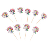 Maxbell 10 Pieces Magical Unicorn Cupcake Topper Wooden Sticks Birthday Food Picks