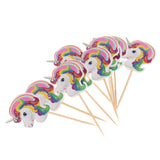 Maxbell 10 Pieces Magical Unicorn Cupcake Topper Wooden Sticks Birthday Food Picks