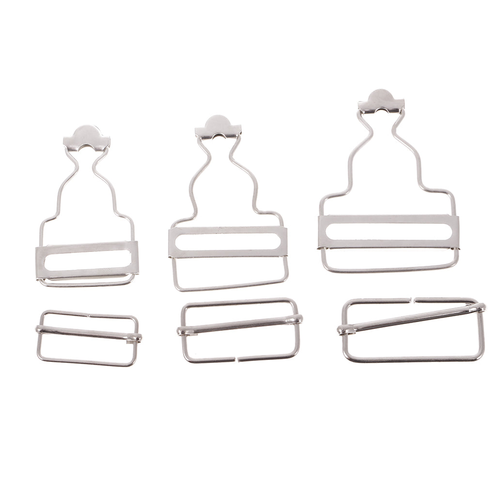 Maxbell Set of 6 Dungaree Fasteners Clip/Brace Buckles for Suspenders 2.7cm Silver