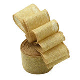 Maxbell 5 Meters Natural Jute Burlap Ribbon with Gold Net for Gift Wrapping 50mm