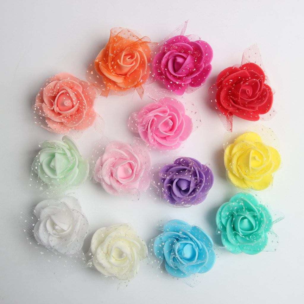 Maxbell 50 Pieces Artificial Foam Mesh Rose Flower Heads for Wedding 4cm Multicolor