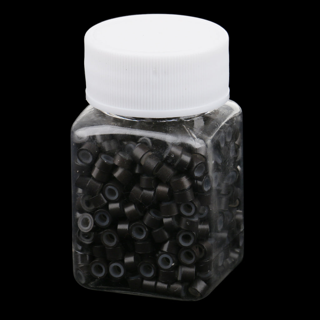 Maxbell Lot of 500 pcs Silicone Hair Extension Loops Micro Color Ring Beads Brown