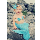 Maxbell Newborn Baby Photography Prop Crochet Mermaid Headband Bra Tail Blue