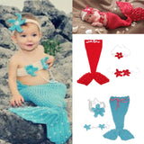 Maxbell Newborn Baby Photography Prop Crochet Mermaid Headband Bra Tail Blue