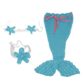 Maxbell Newborn Baby Photography Prop Crochet Mermaid Headband Bra Tail Blue