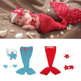 Maxbell Newborn Baby Photography Prop Crochet Mermaid Headband Bra Tail Blue