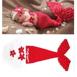 Maxbell Newborn Baby Photography Prop Crochet Mermaid Headband Bra Tail Red