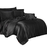 Maxbell Solid Color Satin Silk Bedding Duvet Cover Set , King Size Bed Black