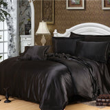 Maxbell Solid Color Satin Silk Bedding Duvet Cover Set , King Size Bed Black