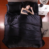 Maxbell Solid Color Satin Silk Bedding Duvet Cover Set , King Size Bed Black