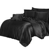 Maxbell Solid Color Satin Silk Bedding Duvet Cover Set , King Size Bed Black