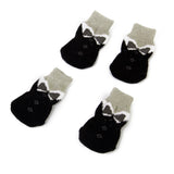 Maxbell Black Bowknot Pet Dog Puppy Cat Shoes Slippers Non-Slip Socks with Paw Prints Size M